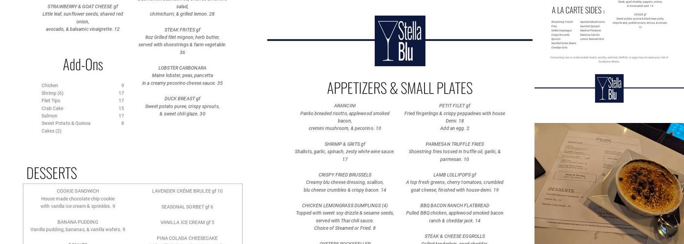 The Pearl at Stella Blu Menu