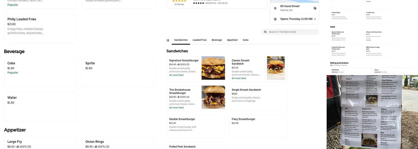 The Rollin Grille LLC Menu