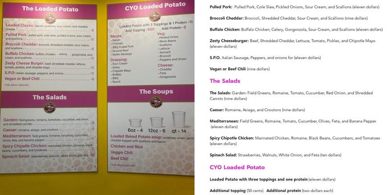 The Potato Concept Menu