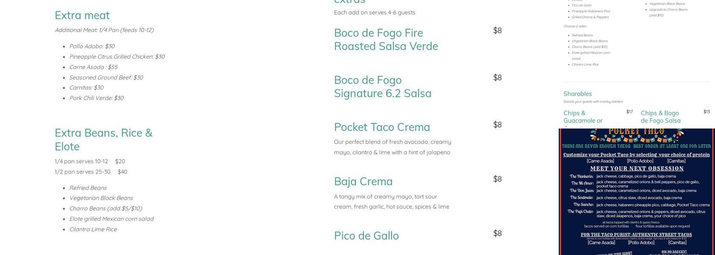 Pocket Taco Menu