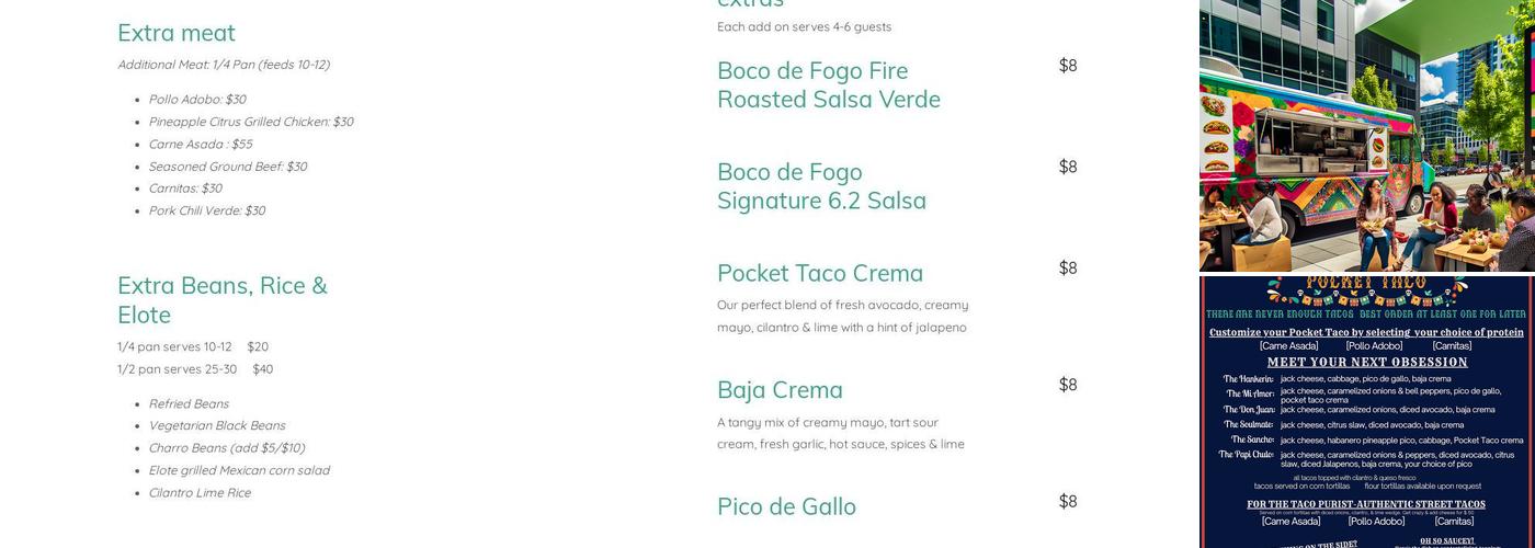 Pocket Taco Menu