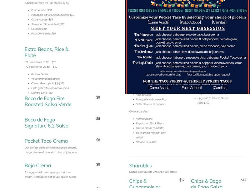 Pocket Taco Menu