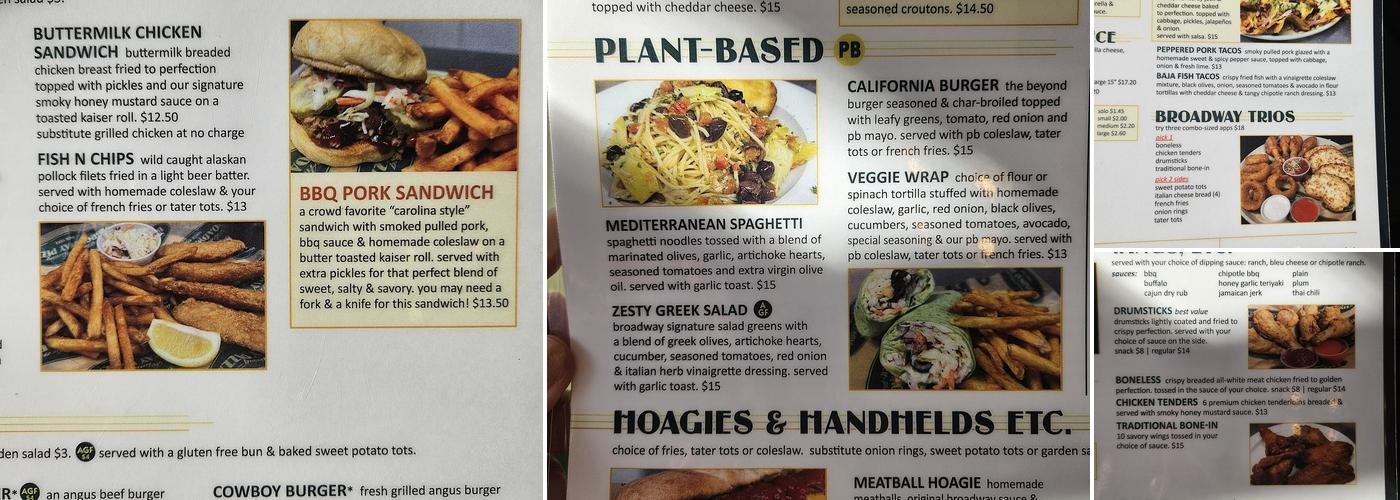 Broadway Bar & Pizza with Broadaxe Menu