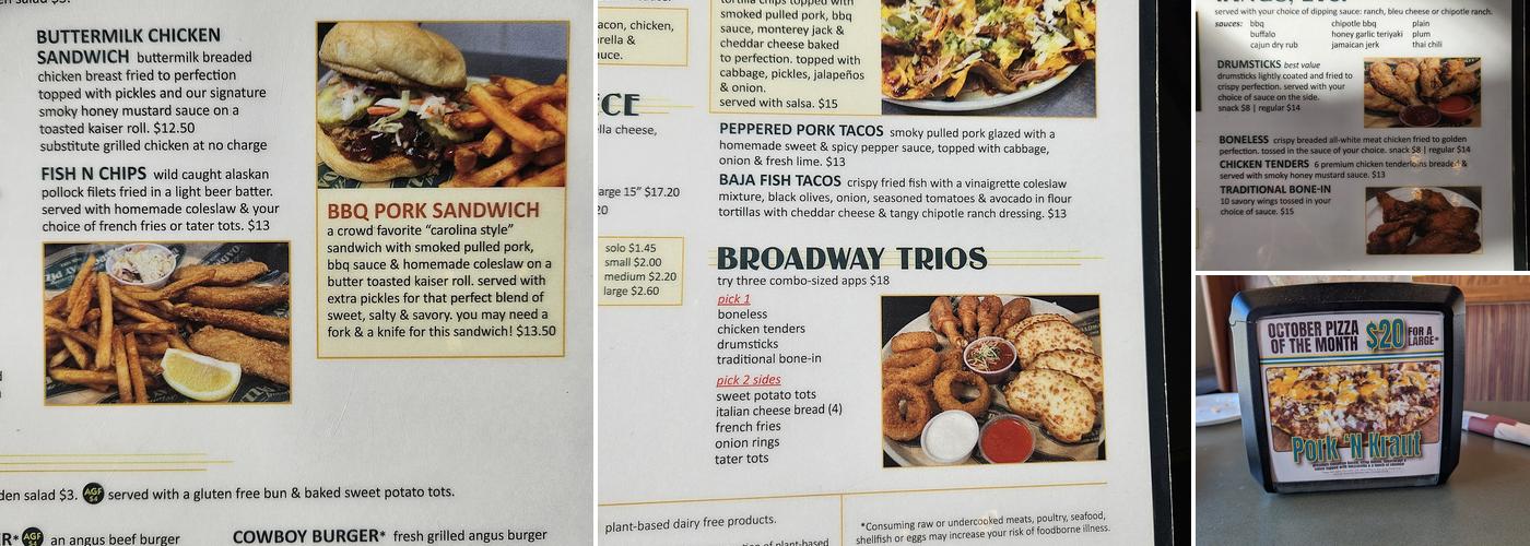 Broadway Bar & Pizza with Broadaxe Menu