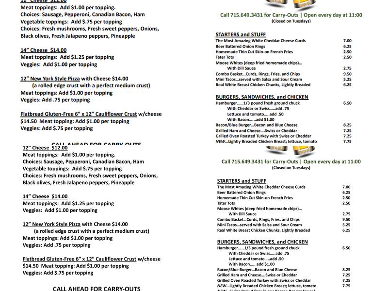 Hiles Trailhead Pub Menu