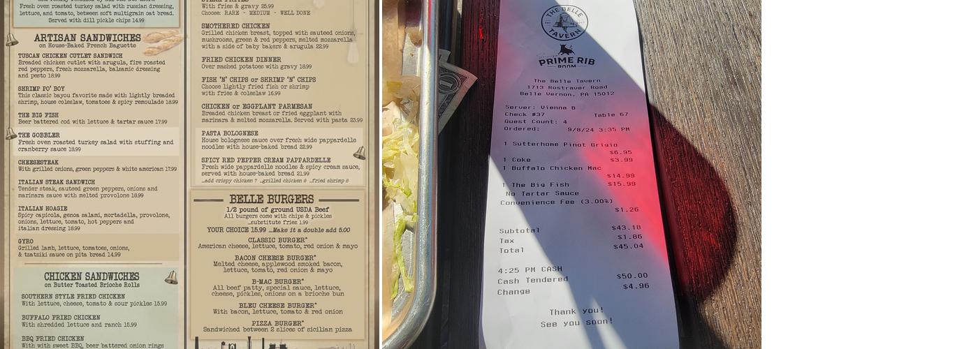 The Belle Tavern Menu