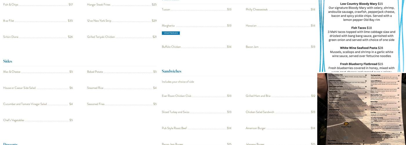 Crooked Shoreline Menu