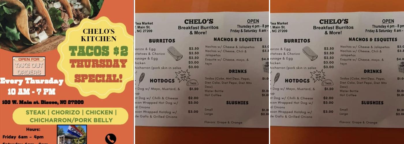 Biscoe Chelo's Kitchen Menu