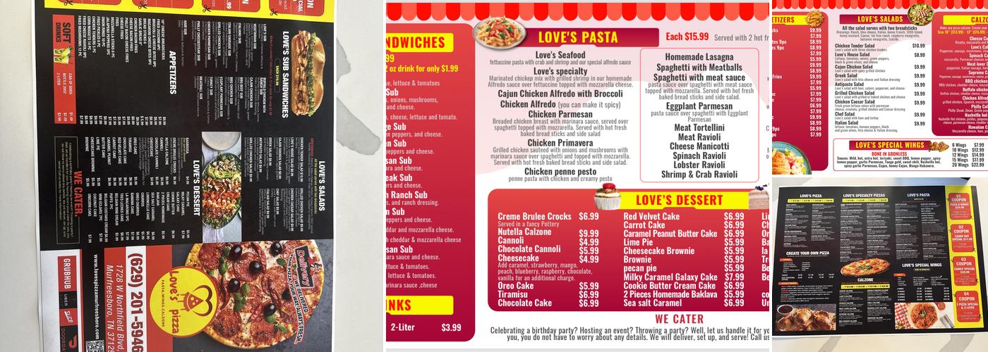 Love's Pizza Menu
