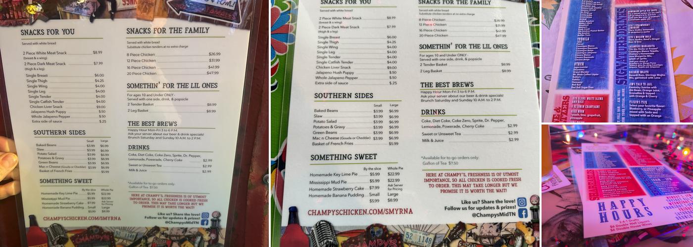 Champy's Chicken Menu