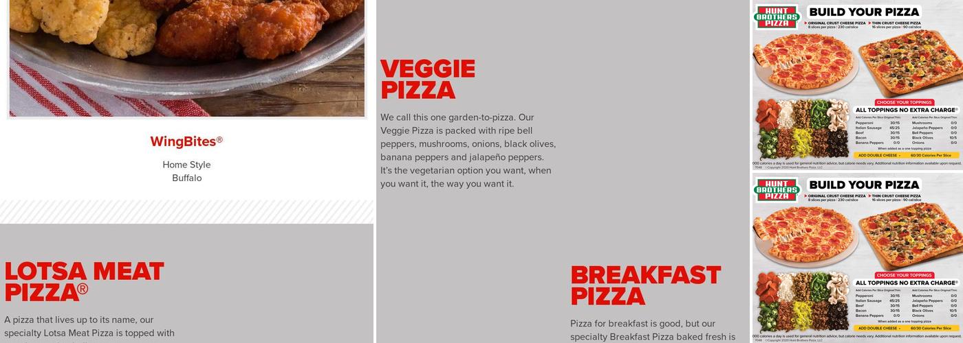 Hunt Brothers Pizza Menu