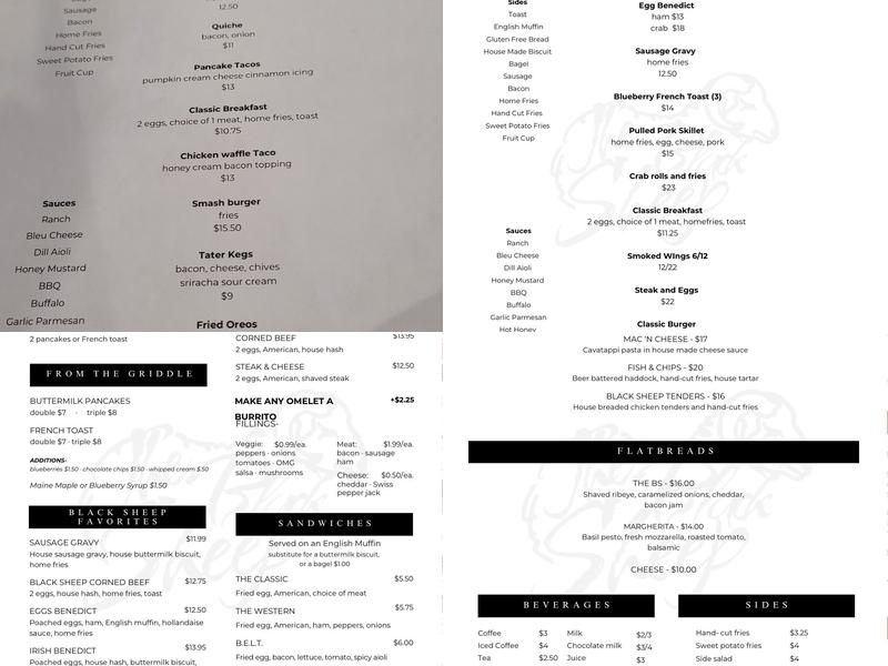 The Black Sheep Restaurant Menu