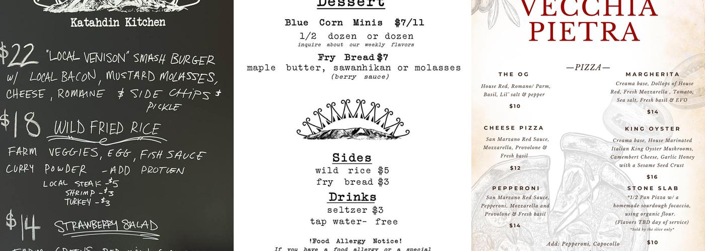 Katahdin Kitchen Menu