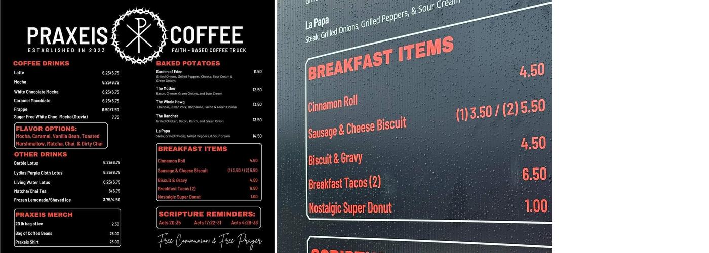 Praxeis Coffee Menu