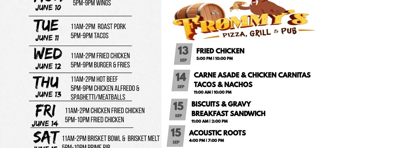 Frommy's Pizza, Grill and Pub Menu