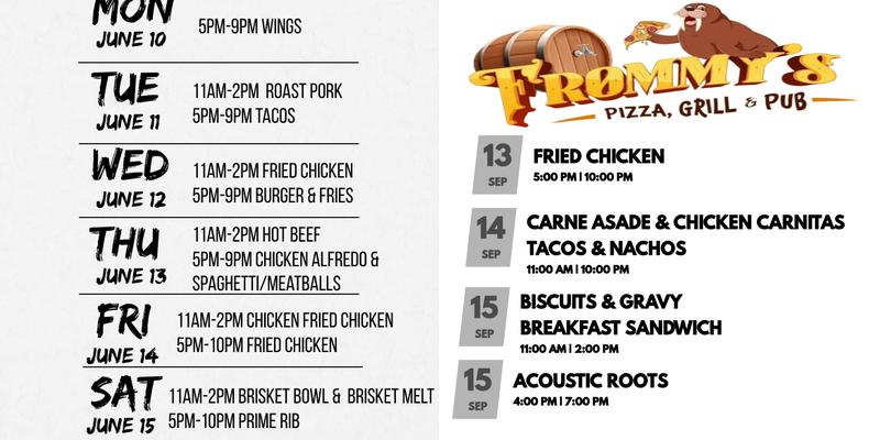 Frommy's Pizza, Grill and Pub Menu
