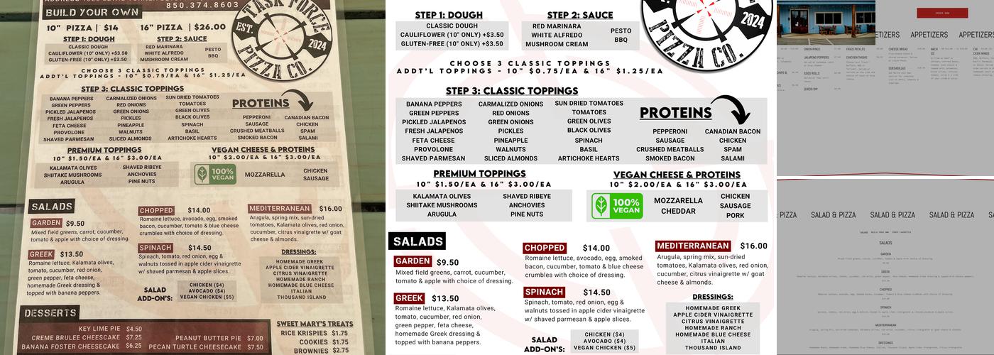 Task Force Pizza Co. Menu