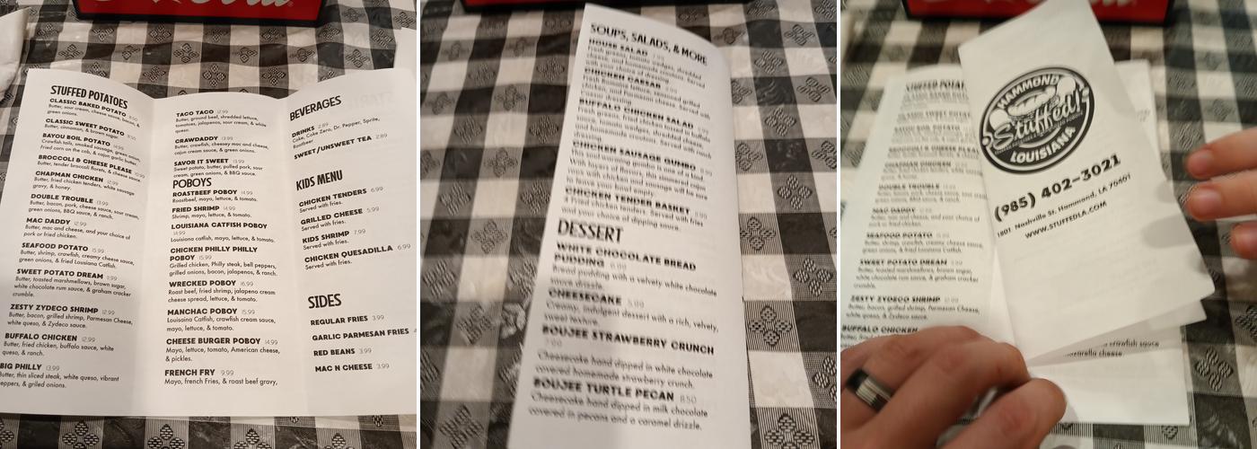 Stuffed! Potatoes & Poboys Menu