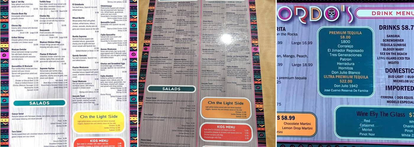 Gordo's Cafe Menu