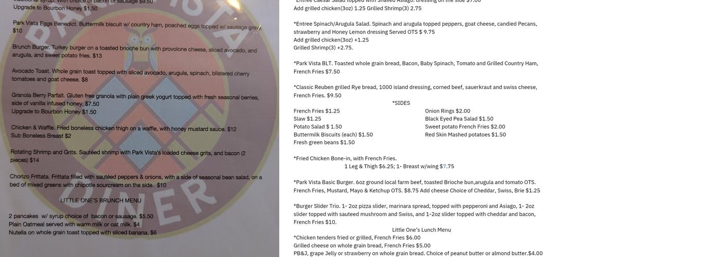 Park Vista Diner Menu