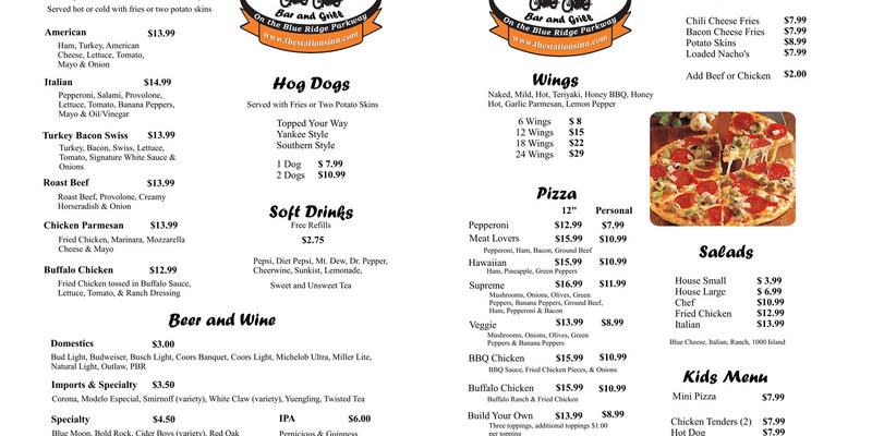 Station's Inn Menu