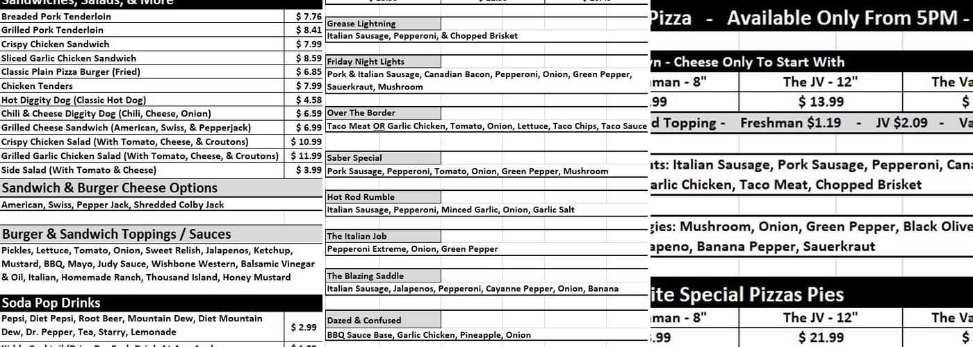 The Varsity Tap Menu