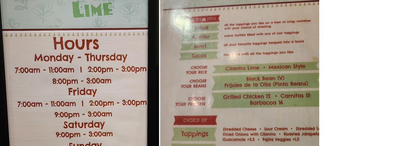 The Salted Lime Menu