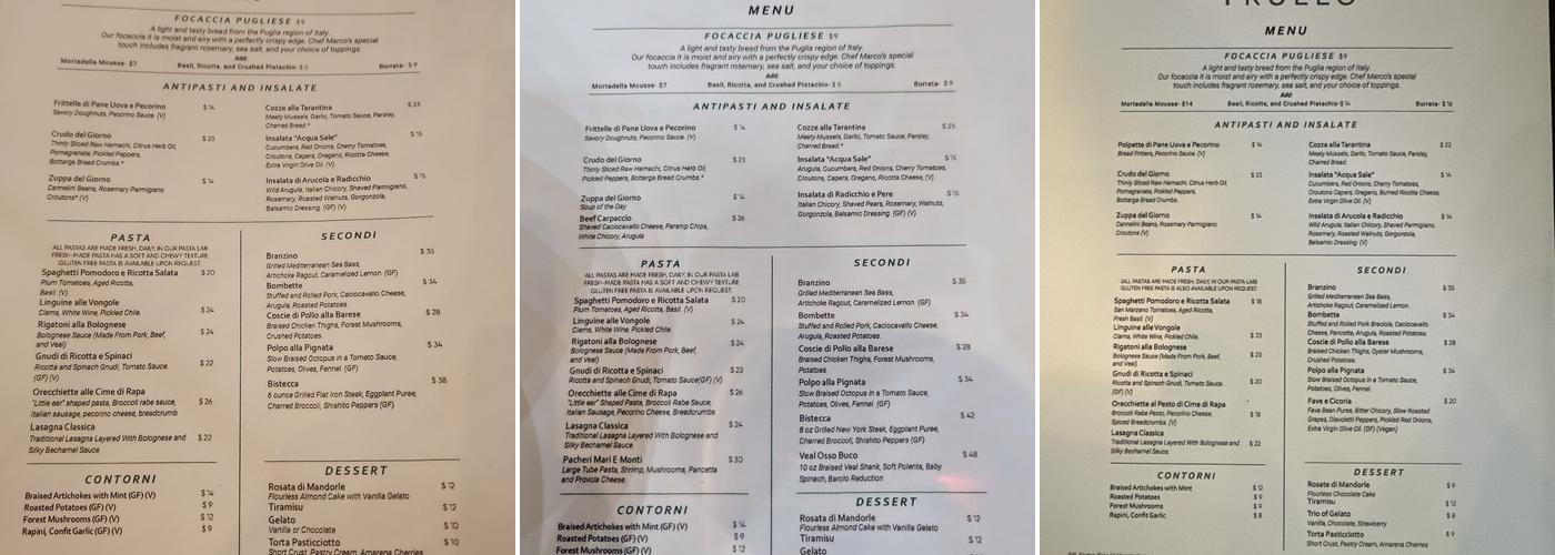 Trattoria Trullo Menu