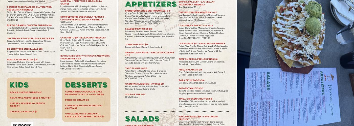 OC Mexican Cocina Menu