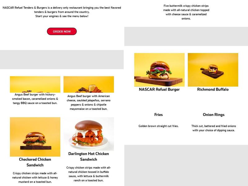 NASCAR Refuel Tenders & Burgers Menu