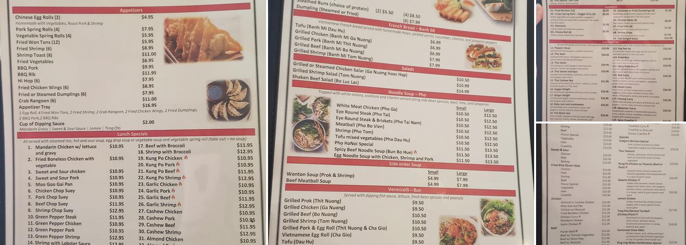 Pho Hanoi Menu