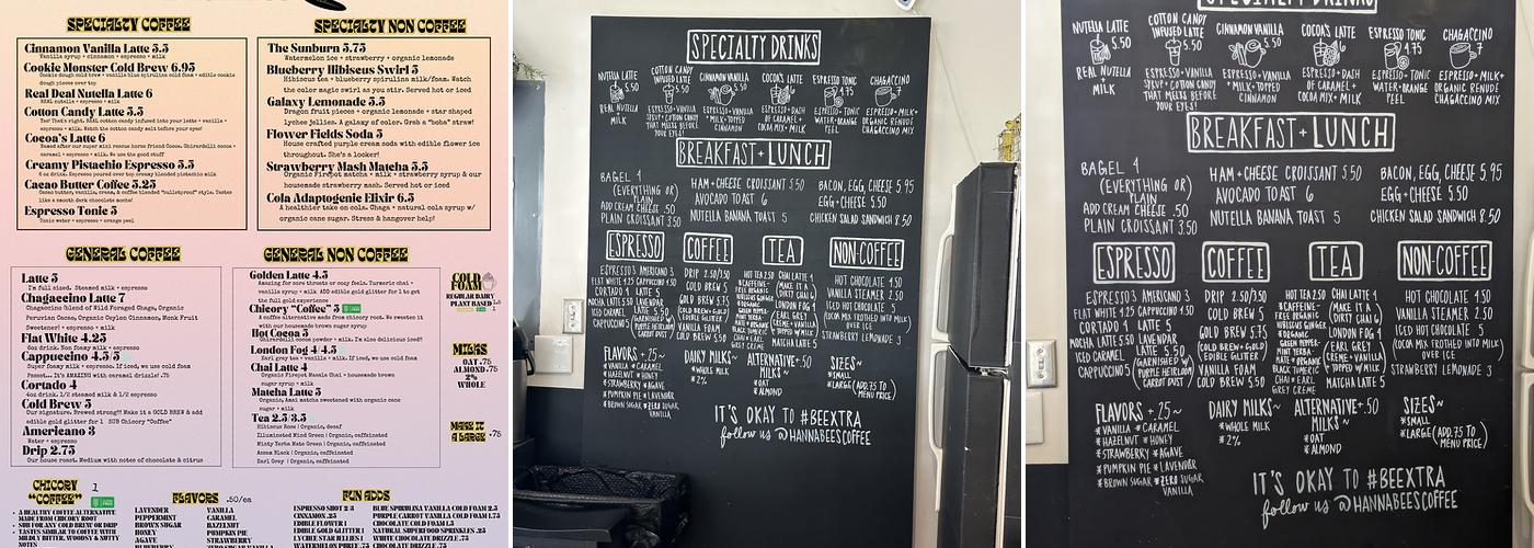 Hanna Bee Coffee Menu