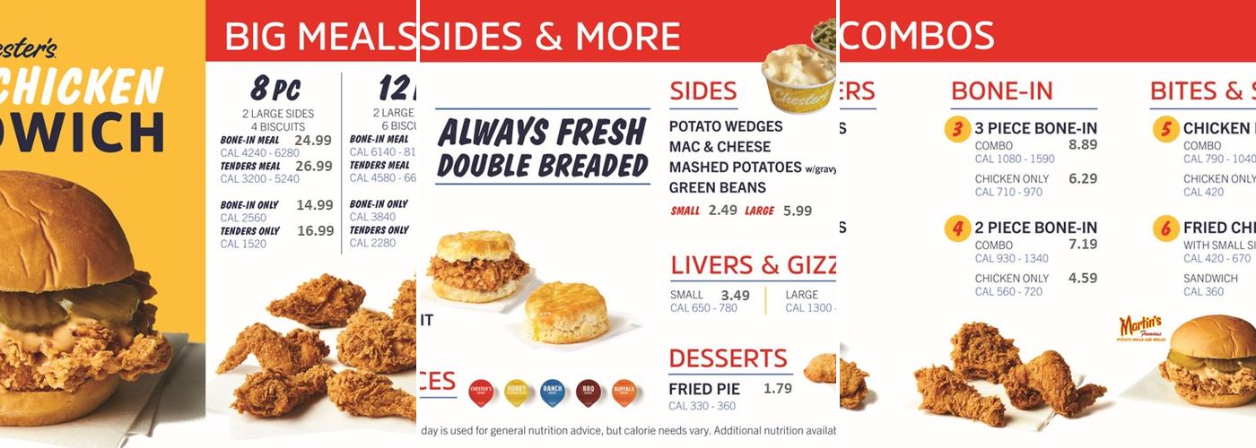Chester's Chicken Menu