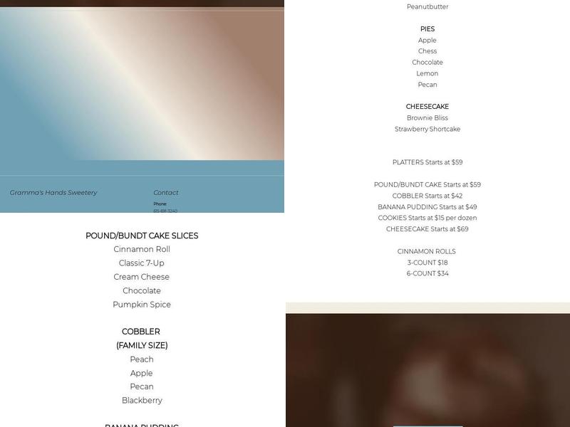 Gramma's Hands Sweetery Menu