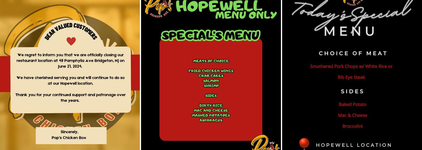 Pops Chicken Box Menu