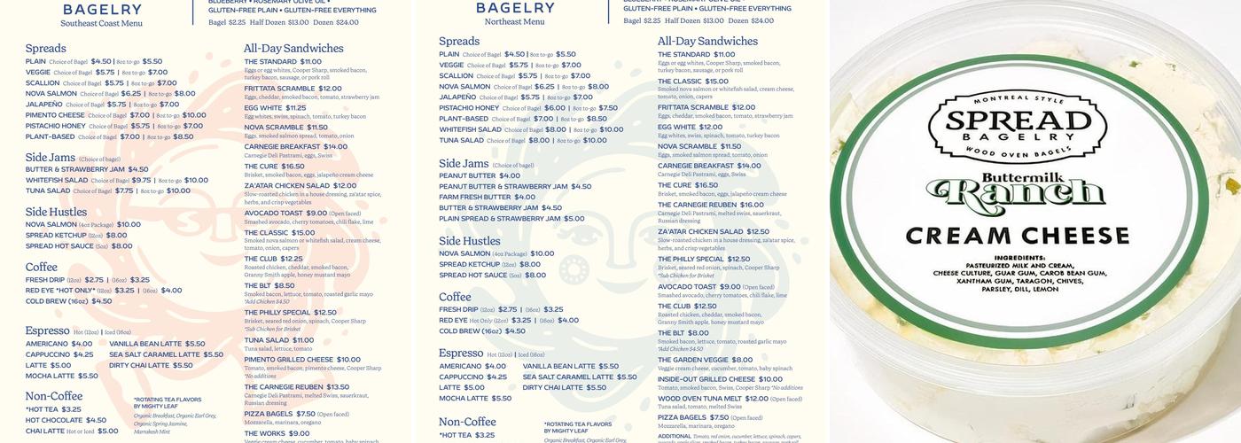 Spread Bagelry Menu