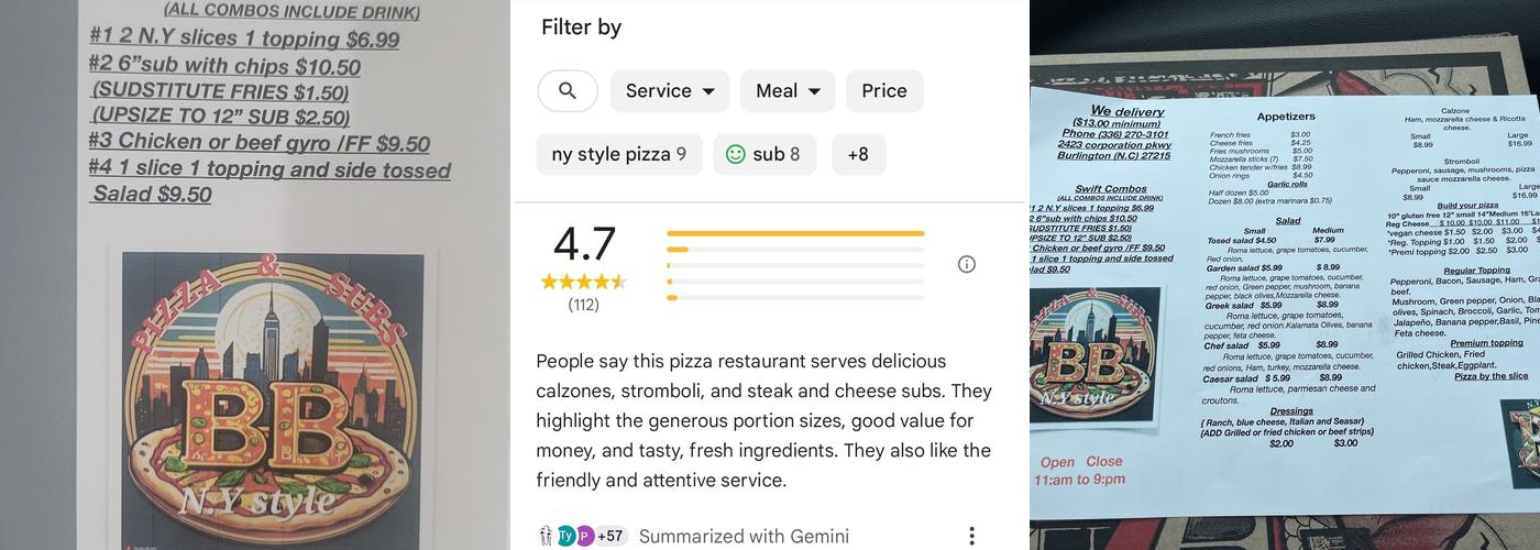 B.B Pizza and Grill Menu