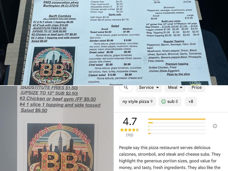 B.B Pizza and Grill Menu