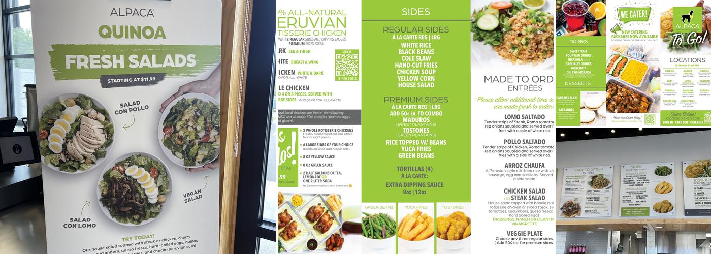 Alpaca Peruvian Charcoal Chicken Menu