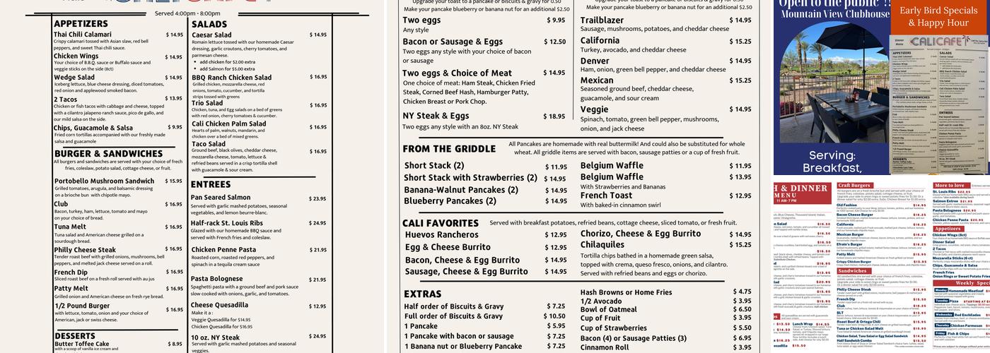 Cali Cafe Menu
