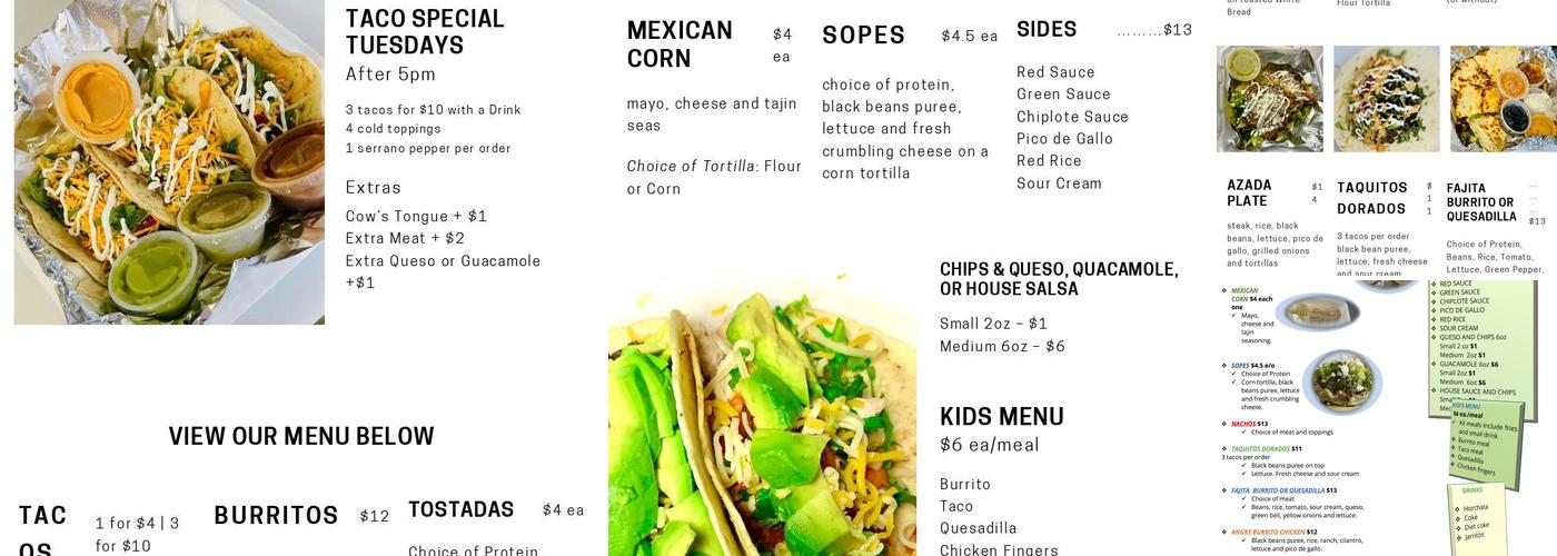 Rico's MexiTacos Menu