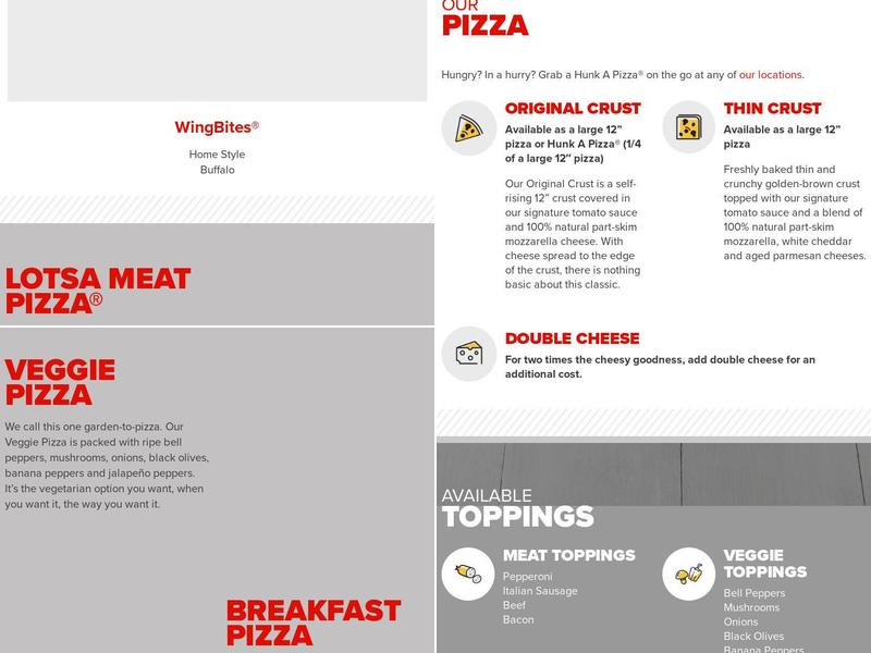 Hunt Brothers Pizza Menu