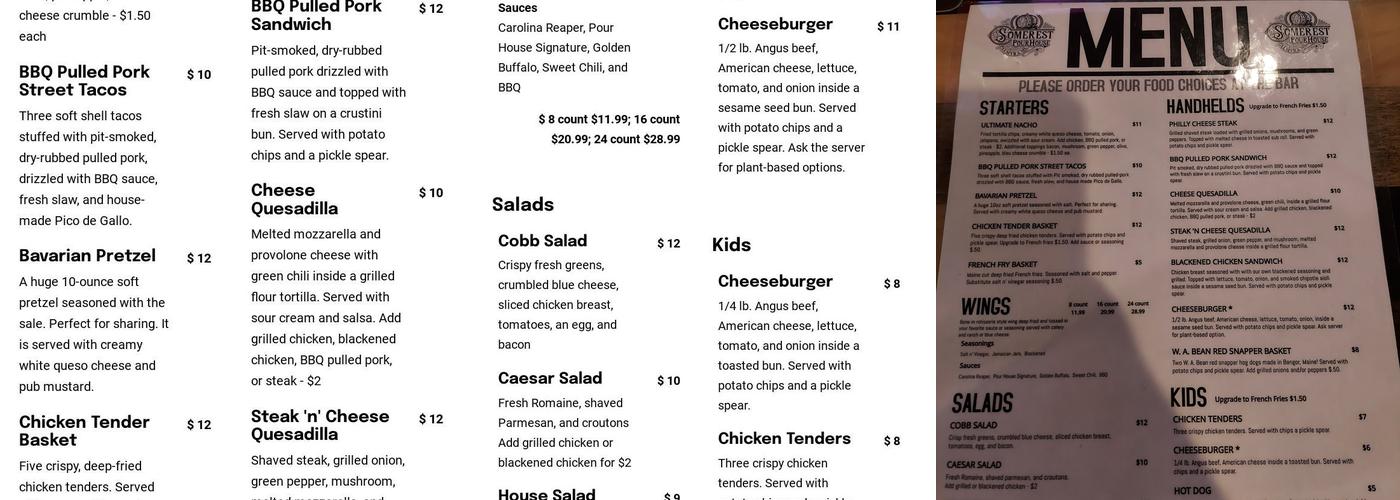 Somerset Pour House Menu