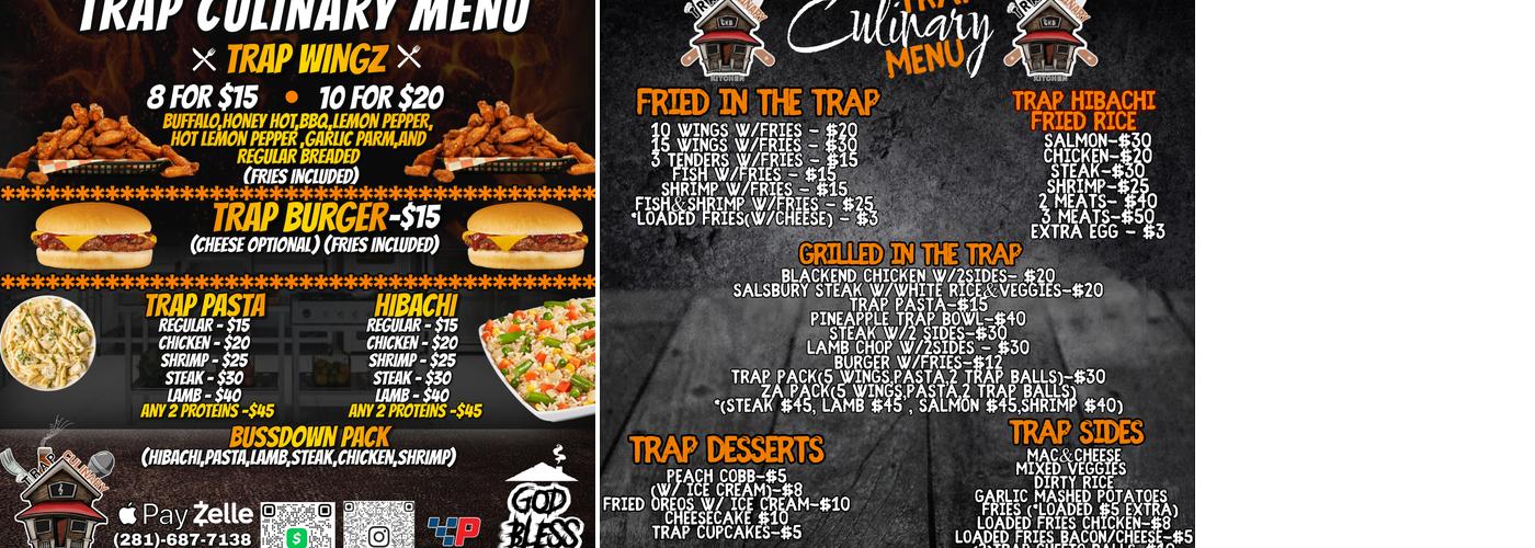 Trap Culinary Kitchen Menu