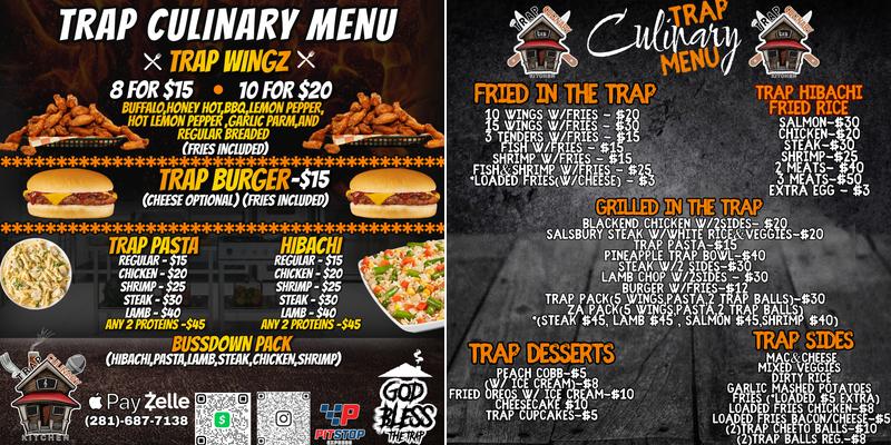Trap Culinary Kitchen Menu
