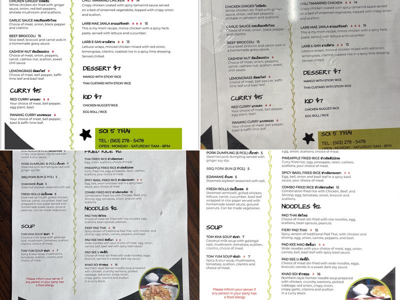 Soi 5 Thai Menu