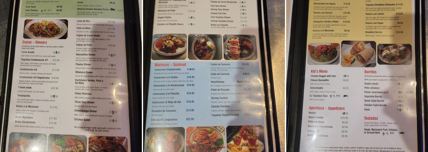 Tequila Azteca Restaurant Menu