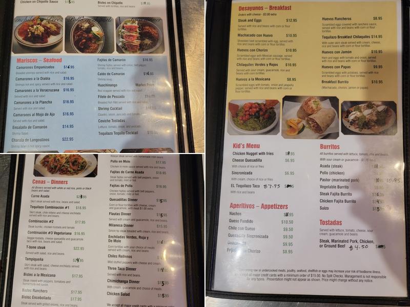 Tequila Azteca Restaurant Menu