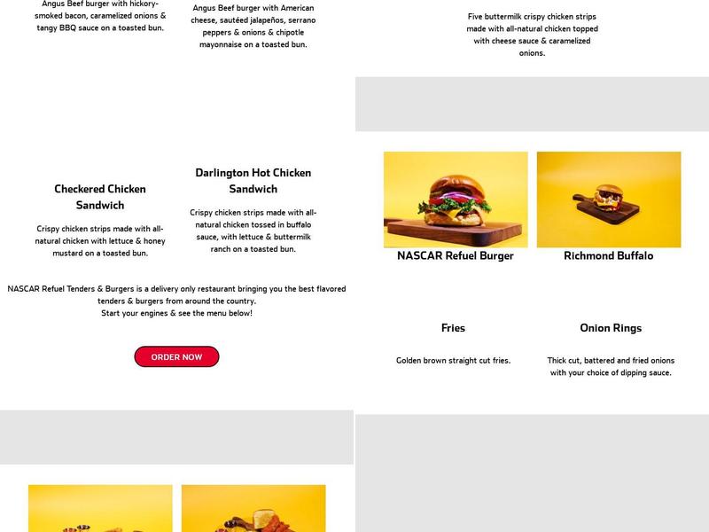 NASCAR Refuel Tenders and Burgers Menu