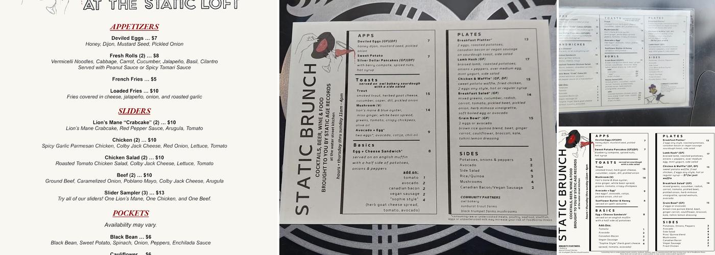 The Static Loft Menu